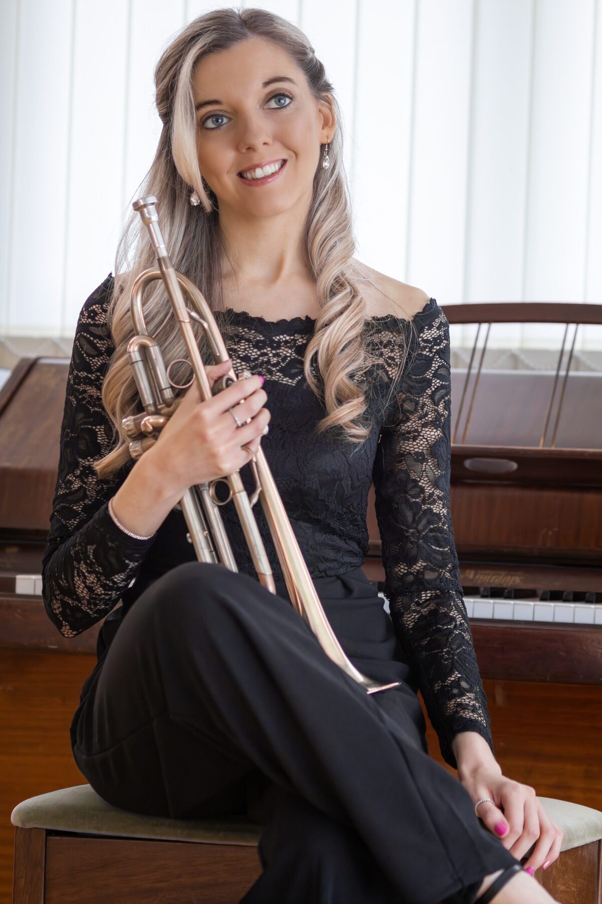 Jem Andrews portrait with trumpet