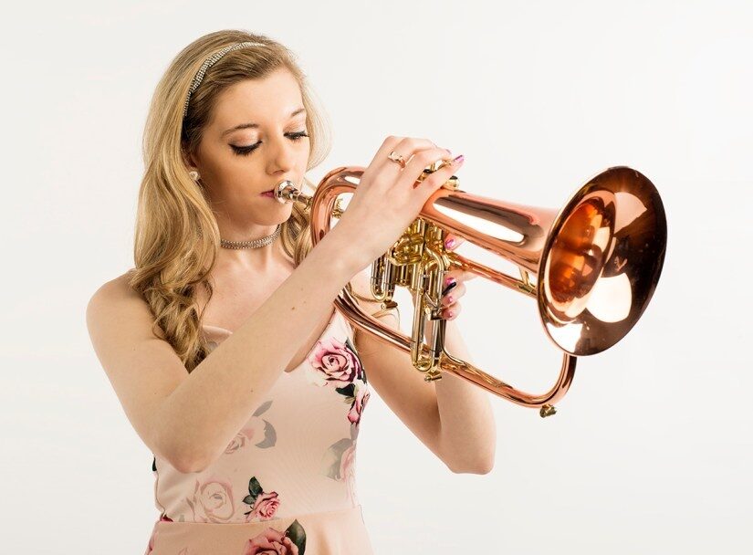 Jem Andrews performing on trumpet